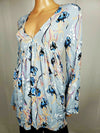 $108 Free People Women Bell Sleeve Sky Blue Floral V-Neck Blouse Top Size M - evorr.com