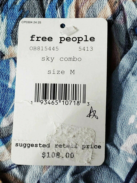 $108 Free People Women Bell Sleeve Sky Blue Floral V-Neck Blouse Top Size M - evorr.com