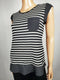 New Calvin Klein Women Short Sleeve Black Striped Pocket Blouse Top Size S - evorr.com