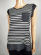 New Calvin Klein Women Short Sleeve Black Striped Pocket Blouse Top Size S - evorr.com