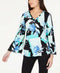 New ALFANI Women Bell Sleeve Black Flower Printed V-Neck Blouse Top Size M - evorr.com