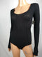 New Free People Women's Long Sleeve Black Thermal BodySuit Scoop Neck Size S - evorr.com