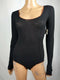 New Free People Women's Long Sleeve Black Thermal BodySuit Scoop Neck Size S - evorr.com