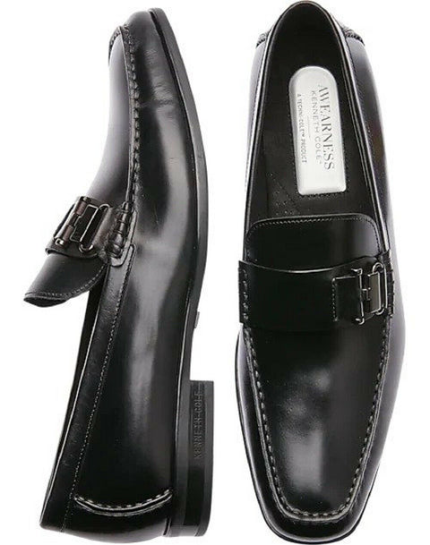 Awearness Kenneth Cole AWEAR-TECH Advance Slip On Black Moc Toe Leather Shoe 8 M - evorr.com