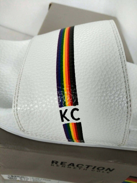 Kenneth Cole Reaction Mens Slide 4 Pride Pebble Flip-Flops Sandals White Slip On - evorr.com
