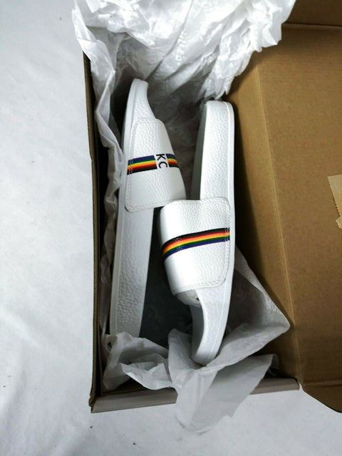 Kenneth Cole Reaction Mens Slide 4 Pride Pebble Flip-Flops Sandals White Slip On - evorr.com