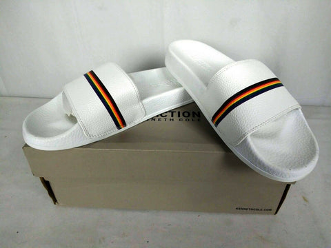 Kenneth Cole Reaction Mens Slide 4 Pride Pebble Flip-Flops Sandals White Slip On - evorr.com
