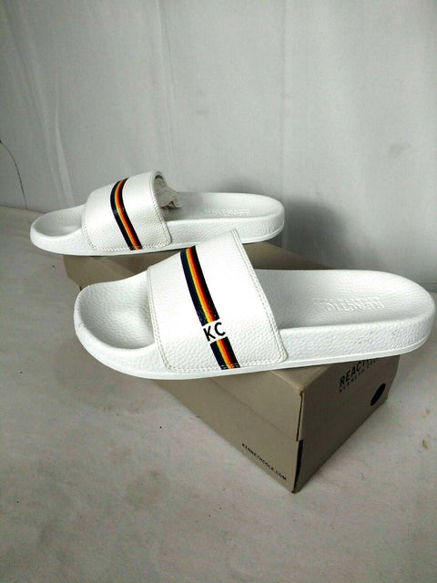 Kenneth Cole Reaction Mens Slide 4 Pride Pebble Flip-Flops Sandals White Slip On - evorr.com