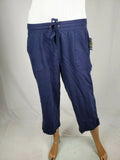 Karen Scott Sport Women Draw String Cotton Blue Pockets Stretch Pants Capri M - evorr.com