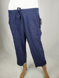Karen Scott Sport Women Draw String Cotton Blue Pockets Stretch Pants Capri M - evorr.com