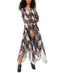 TOMMY HILFIGER Women Long Sleeve Black Multi Asymmetrical Hem Maxi Dress XS - evorr.com