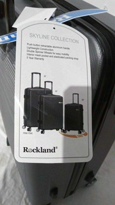 New Rockland Skyline 24" Hard Luggage Suitcase Silver Spinner Wheels