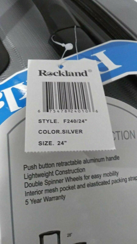 New Rockland Skyline 24" Hard Luggage Suitcase Silver Spinner Wheels