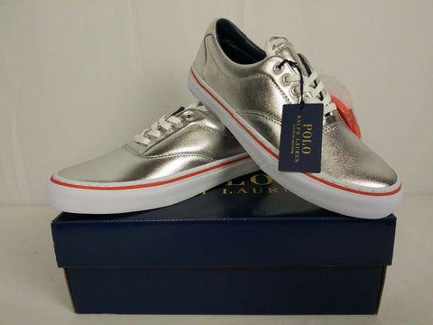 Polo Ralph Lauren Men's Sneakers Metallic THORTON Silver Shoes Foil 7 D - evorr.com