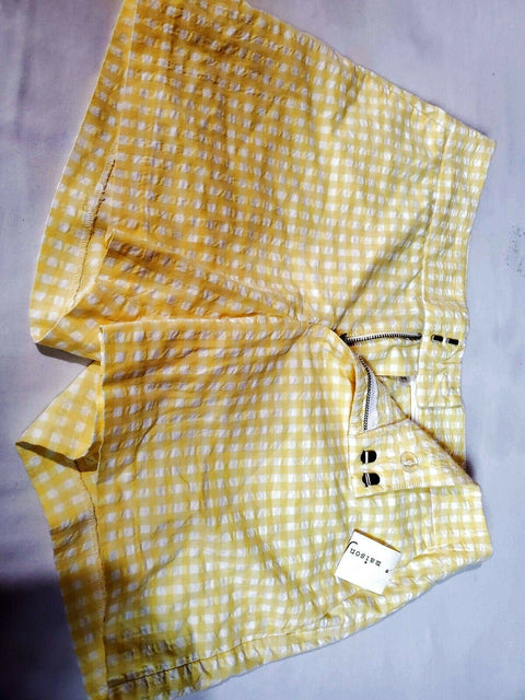Maison Jules Women Yellow White Checks Shorts Casual Size 6 - evorr.com