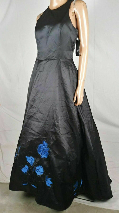 Authentic BETSY & ADAM Women Black Formal Long Party Satin Gown Lined Dress 8