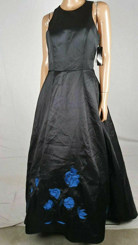 Authentic BETSY & ADAM Women Black Formal Long Party Satin Gown Lined Dress 8