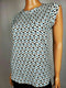 New DKNY Women Blue Geometric Print Sleeveless Ban Neck Blouse Pullover Top 2XL - evorr.com
