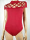 Maison Jules Women Short Sleeve Red Criss Cross Band Neck Body Suit Top X-Small - evorr.com