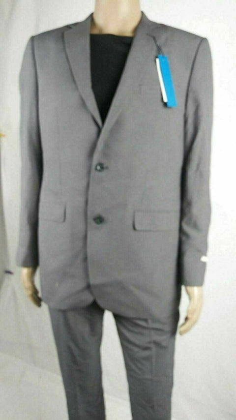 Perry Ellis Men Grey 2PC Suit Two Button Jacket Lined Coat 40L Slim-Fit Pant 34W - evorr.com