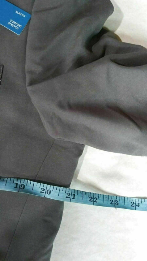 Perry Ellis Men Grey 2PC Suit Two Button Jacket Lined Coat 40L Slim-Fit Pant 34W - evorr.com