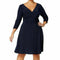 NY Collection Women 3/4 Sleeve V-Neck Ruched Stretch Tunic Dress Blue Plus 2X - evorr.com