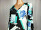 New ALFANI Women Bell Sleeve Black Flower Printed V-Neck Colorblock Blouse Top M - evorr.com