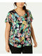 Calvin Klein Women Short Sleeve V-Neck Floral Printed Cotton Blouse Top Plus 3X - evorr.com