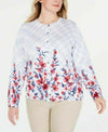 New Karen Scott Women Long Sleeve Button Front Gingham Flowers Cardigan Plus 16W - evorr.com