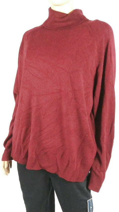 Karen Scott Womens Long Sleeves Turtle-Neck Knitted Red Sweater Acrylic Plus 3X - evorr.com