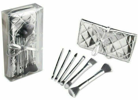 Glitterati Culture 6 Dual End Makeup Brush Set Silver Quilted Cosmetic Pouch NEW - evorr.com