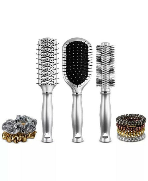 New 9PC Glitterati Culture Hair Styling Set Pro Round Styling Anti Static Paddle - evorr.com