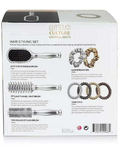 New 9PC Glitterati Culture Hair Styling Set Pro Round Styling Anti Static Paddle - evorr.com