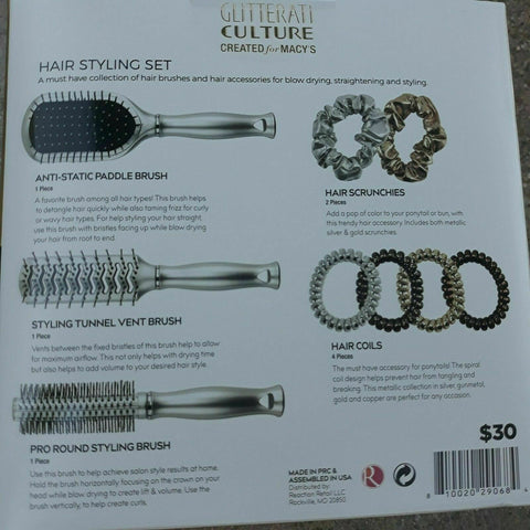 New 9PC Glitterati Culture Hair Styling Set Pro Round Styling Anti Static Paddle - evorr.com