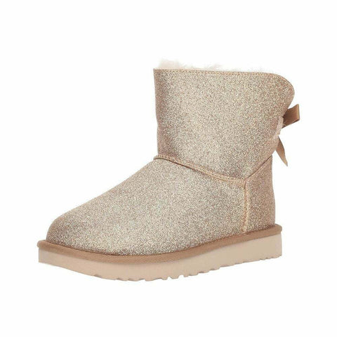 Authentic UGG Mini Bailey Bow Gold Sparkle Sneaker Boots Women US Size 10 Shoe - evorr.com