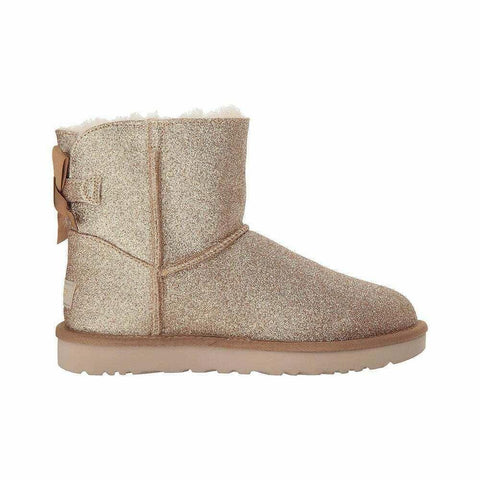 Authentic UGG Mini Bailey Bow Gold Sparkle Sneaker Boots Women US Size 10 Shoe - evorr.com