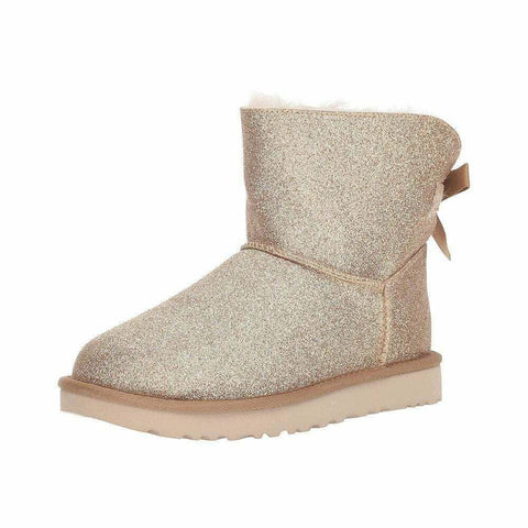 Authentic UGG Mini Bailey Bow Gold Sparkle Sneaker Boots Women US Size 10 Shoe - evorr.com