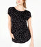 New ALFANI Womens Black Short Sleeve Blouse Top Logo Printed Scoop Neck Size XL