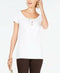 New INC Concepts Womens Short Sleeves White Lace Up Sweater Blouse Top Size M