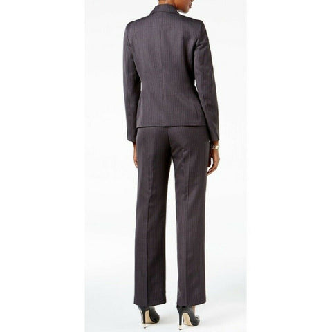 LE SUIT 2PC Women Grey Tonal Striped Two-button Jacket Twill Pant Suit Size 14 P