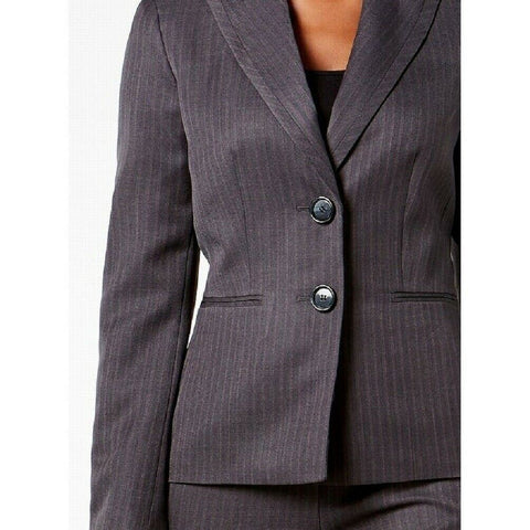 LE SUIT 2PC Women Grey Tonal Striped Two-button Jacket Twill Pant Suit Size 14 P