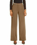 New INC Concepts Women Side Belt Wide Leg Brown Stretch Pants Size 10 32X34