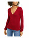 New INC Concepts Women Real Red Long Sleeve Blouse Top Ribbed Surplice Size L
