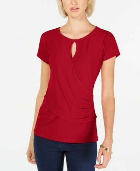 INC CONCEPTS Womens Pink Short Sleeve Surplice KeyHole Neck Blouse Top Stretch M