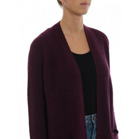 New Ralph Lauren Women Cashmere Open Front Cardigan Purple Ribbed Shrug Top L XL