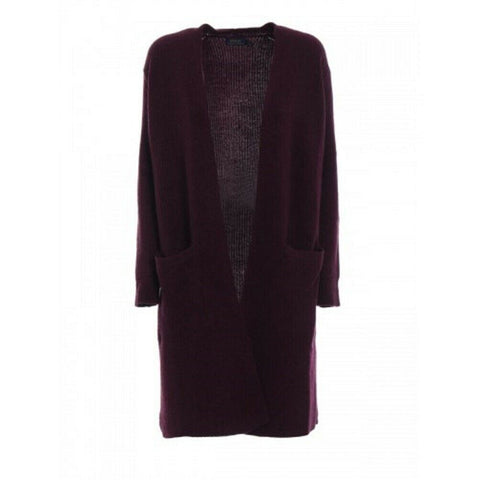 New Ralph Lauren Women Cashmere Open Front Cardigan Purple Ribbed Shrug Top L XL