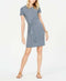 Michael Kors Women Blue Printed Short Sleeve Stretch Knot Dress Size Petite L