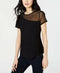New INC International Concept Womens Black Short Sleeve Illusion Yoke Top Size L