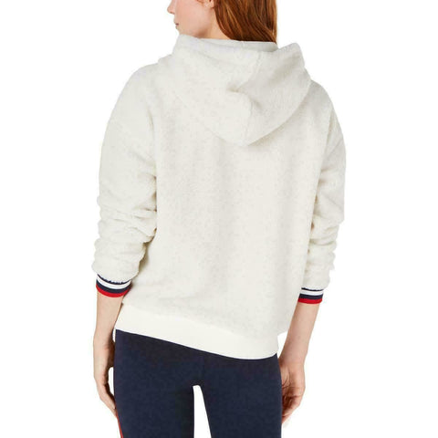 Tommy Hilfiger Sport Women Fleece 1/2 Zipper Hoodie Jacket Long Sleeve Ivory M