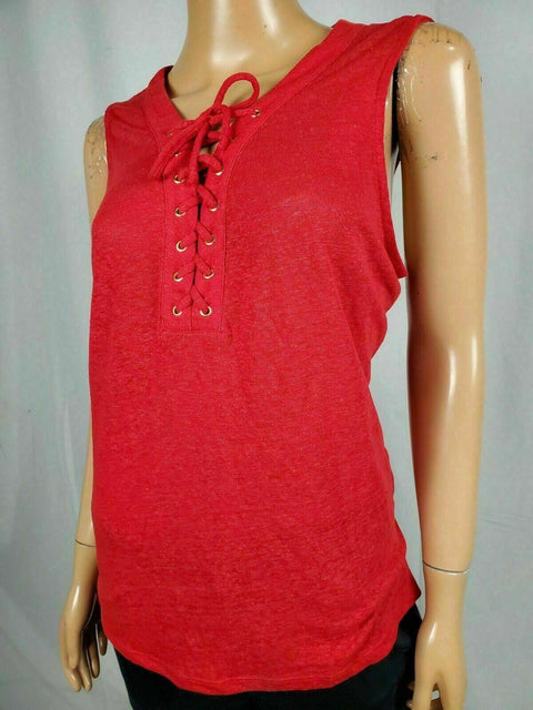 INC CONCEPTS Women Red Lace-Up Neck Lace Knot Linen Blouse Tunic Top Plus 2X - evorr.com